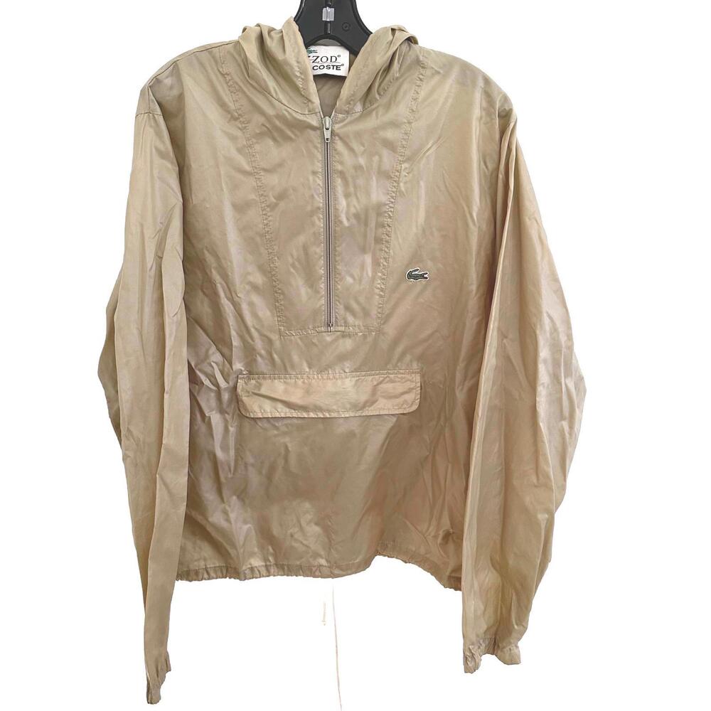 VTG IZOD Lacoste Men's Lightweight Nylon Pullover Windbreaker Jacket Beige - M